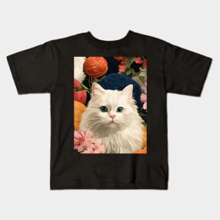 Cats and Crochet Pattern - Whimsical Feline Art Kids T-Shirt